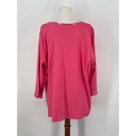 Quacker Factory Hot Pink Sequin 3/4 Sleeve‎ Size 2X Vacation Resort - Picture 2 of 6
